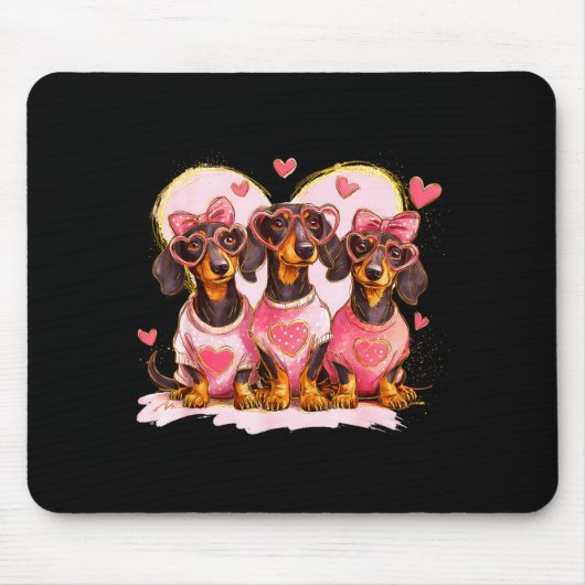 Retro Dachshund With Heart Sungles Valentine's Day マウスパッド (正面)