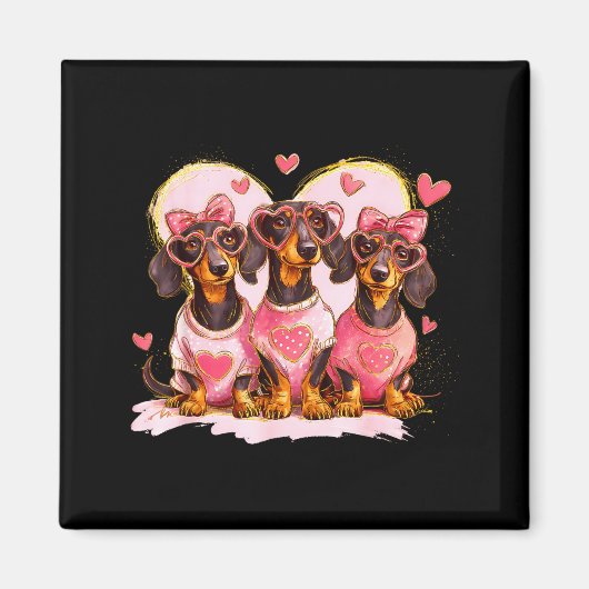 Retro Dachshund With Heart Sungles Valentine's Day マグネット (正面)