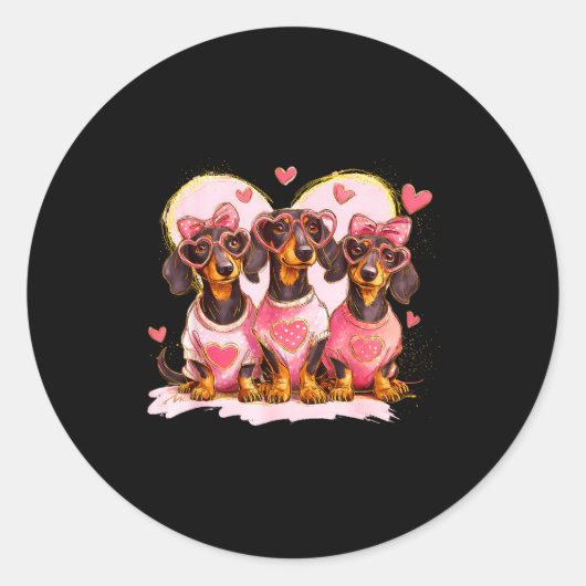 Retro Dachshund With Heart Sungles Valentine's Day ラウンドシール (正面)