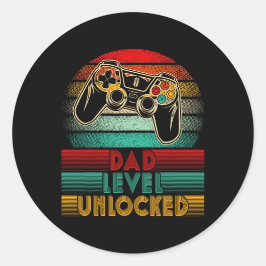 Retro Dad Level Unlocked New Dad Controller Father ラウンドシール (正面)