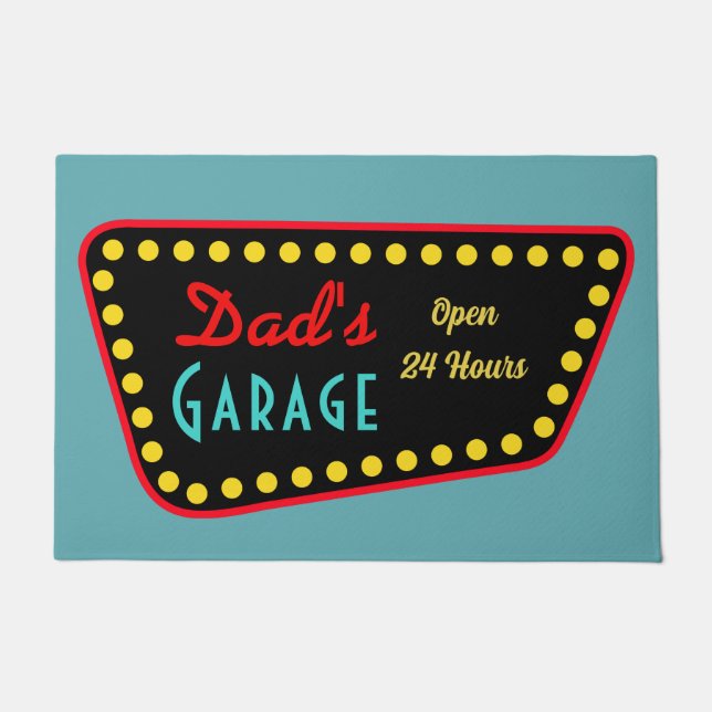Retro Dad's Garage Sign Doormat  ドアマット (正面)