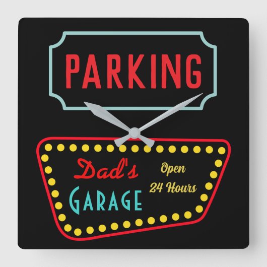 Retro Dad's Garage Sign Wall Clock スクエア壁時計 (正面)