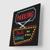 Retro Dad's Garage Sign Wall Clock スクエア壁時計 (傾斜)