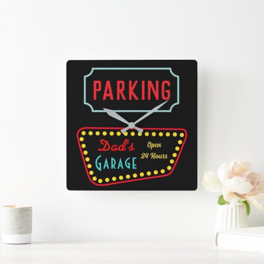 Retro Dad's Garage Sign Wall Clock スクエア壁時計 (ホーム)