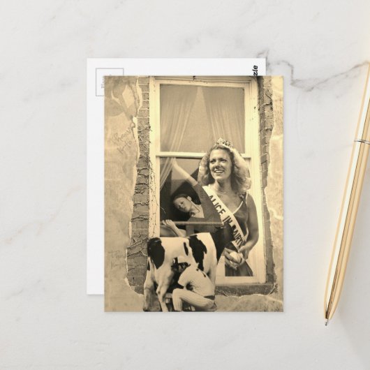 Retro Dairy Princess Collage Sepia ポストカード (正面/裏面インサイチュ)