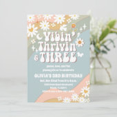 Retro Daisy 3rd Birthday Invitation 招待状 (スタンド正面)