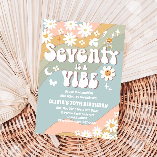 Retro Daisy 70th Birthday Invitation 招待状