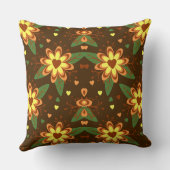 Retro Daisy Autumn Floral Heart Pattern クッション (裏面)