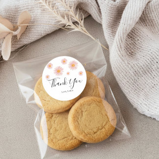 Retro daisy boho floral birthday thank you favor ラウンドシール