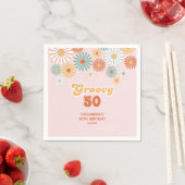 Retro Daisy Boho Groovy Floral Birthday スタンダードカクテルナプキン (インサイチュ)