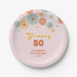 Retro Daisy Boho Groovy Floral Birthday ペーパープレート