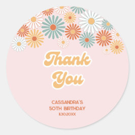 Retro Daisy Boho Groovy Floral Birthday ラウンドシール