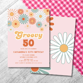 Retro Daisy Boho Groovy Floral Birthday 招待状