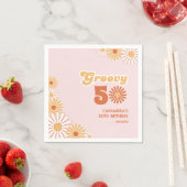 Retro Daisy Boho Orange Pink 50th Birthday スタンダードカクテルナプキン (インサイチュ)