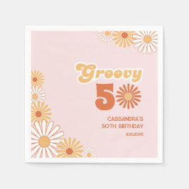Retro Daisy Boho Orange Pink 50th Birthday スタンダードカクテルナプキン