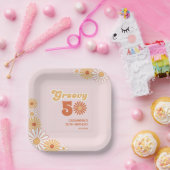 Retro Daisy Boho Orange Pink 50th Birthday ペーパープレート (パーティー)