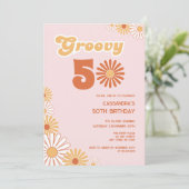 Retro Daisy Boho Orange Pink 50th Birthday 招待状 (スタンド正面)