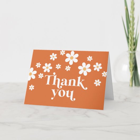 Retro Daisy burnt orange boho thank you card サンキューカード (正面)