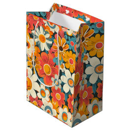 Retro Daisy Floral Gift Bag ミディアムペーパーバッグ