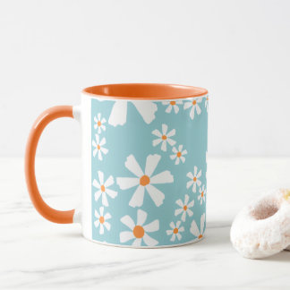 Retro Daisy Floral Pattern Coffee Mug Teal  マグカップ