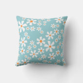Retro Daisy Floral Pattern Teal  クッション (裏面)