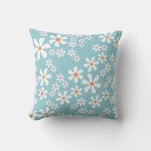 Retro Daisy Floral Pattern Teal  クッション (正面)