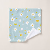 Retro Daisy Floral Pattern Yellow and Blue バスタオルセット (ウォッシュタオル)