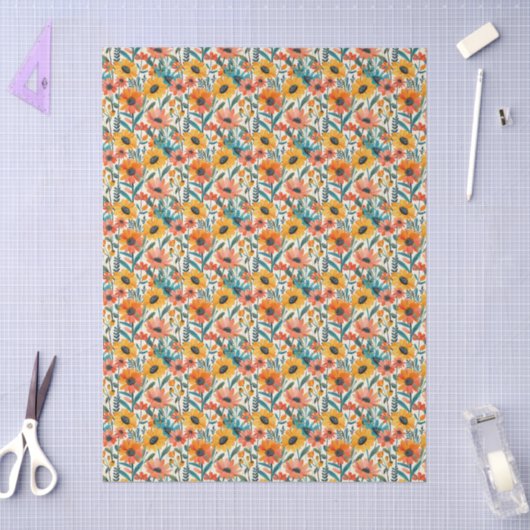 Retro Daisy Floral Tissue Paper 薄葉紙 (クラフト)