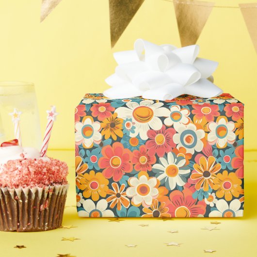 Retro Daisy Floral Wrapping Paper ラッピングペーパー (誕生日パーティー)