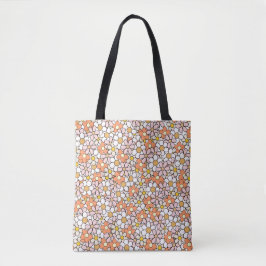 Retro Daisy Flower Pattern Tote Bag-Pink & Orange トートバッグ