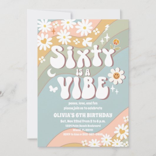 Retro Daisy Kids Birthday Invitation 招待状 (正面)