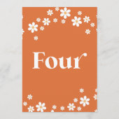 Retro daisy orange bridal shower table number Four 招待状 (裏面)