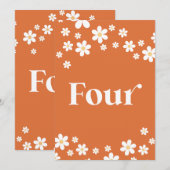 Retro daisy orange bridal shower table number Four 招待状 (正面/裏面)