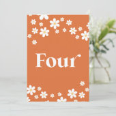 Retro daisy orange bridal shower table number Four 招待状 (スタンド正面)