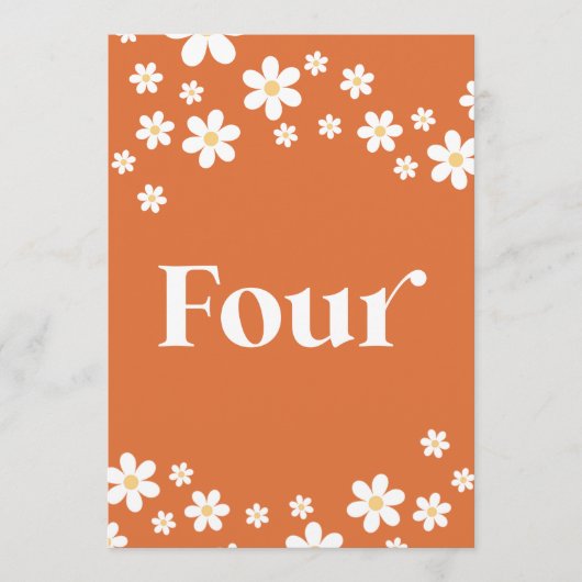 Retro daisy orange bridal shower table number Four 招待状 (正面)