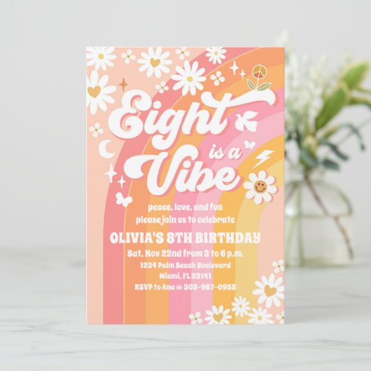 Retro Daisy Rainbow Birthday Invitation 招待状 (スタンド正面)