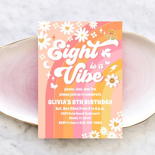 Retro Daisy Rainbow Birthday Invitation 招待状