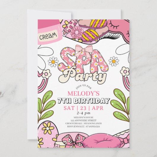 Retro Daisy Spa Party Birthday Invitation 招待状 (正面)