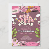 Retro Daisy Spa Party Birthday Invitation Maroon 招待状 (正面)