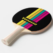 Retro Dark 80s Pin Striped with Name 卓球ラケット (正面アングル)