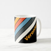 Retro Dark Rainbow Striped with Name コーヒーマグカップ (正面右)