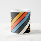 Retro Dark Rainbow Striped with Name ジャンボコーヒーマグカップ (正面)