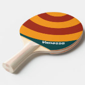 Retro Dark Teal Splash Circle Stripe with Name 卓球ラケット (正面アングル)