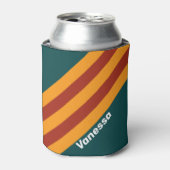 Retro Dark Teal Splash Stripes with Name 缶クーラー (缶正面)