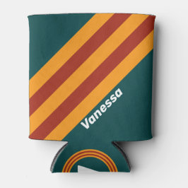 Retro Dark Teal Splash Stripes with Name 缶クーラー