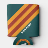 Retro Dark Teal Splash Stripes with Name 缶クーラー (裏面)