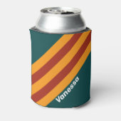 Retro Dark Teal Splash Stripes with Name 缶クーラー (缶裏面)