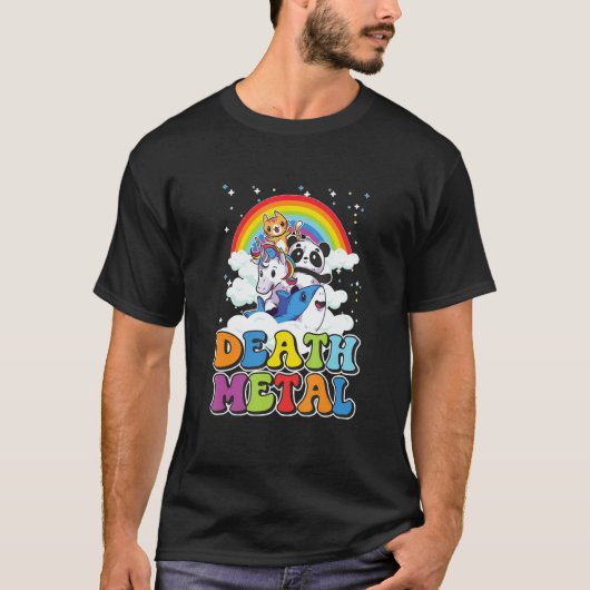 Retro Death Metal Cat Rainbow Tシャツ (正面)
