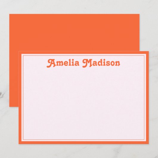 Retro Decorative Minimalist Pink Orange ノートカード (正面/裏面)