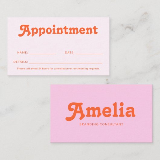 Retro Decorative Minimalist Pink Orange 予約カード (正面/裏面)